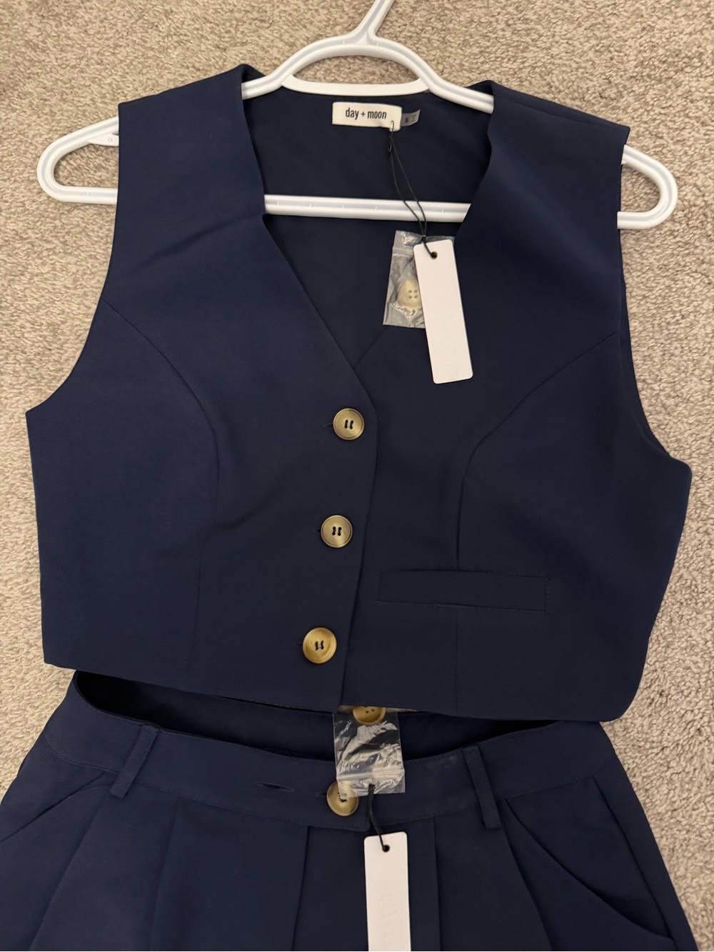 Tailored Navy Cropped Vest & High-Waist Shorts Set - Picture 5 of 5